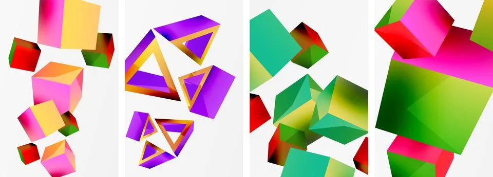 Composition of 3d cubes and other geometric elements background design for Stock Illustration