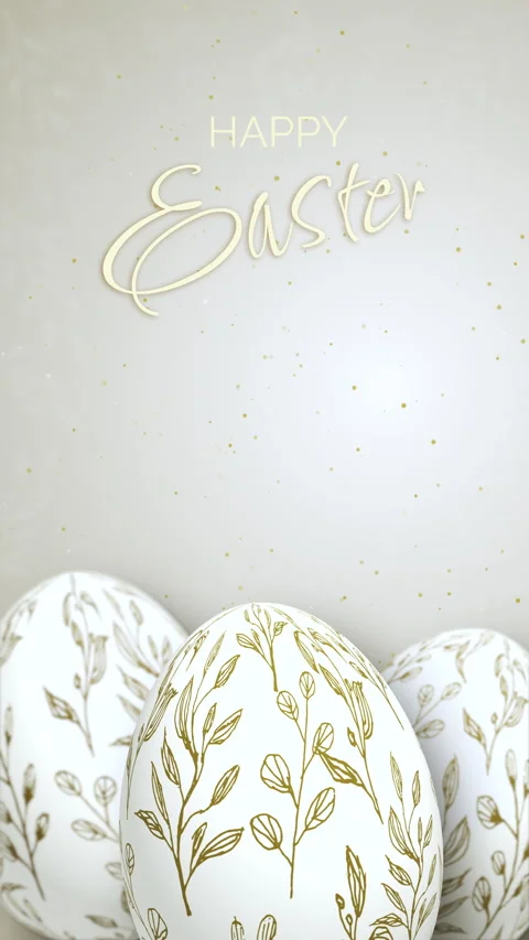 Composition of 3D Easter eggs with golden painted floral pattern. Stock Footage 305276924