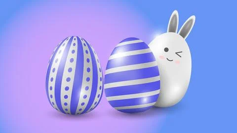 Composition of 3D Easter eggs. Holiday background Stock Illustration