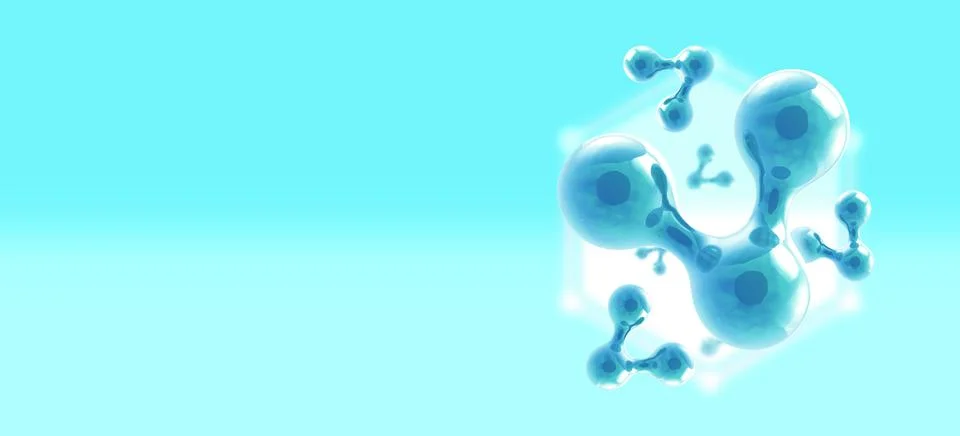 A composition of 3D illustrations of molecules from three elements hovering Stock Illustration