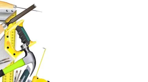 Composition 3d of set tools of carpenter craft or construction isolated Illustrazione stock