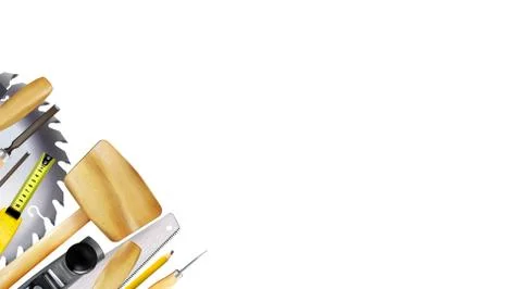 Composition 3d of set tools of joinery, carpentry craft Stock Illustration