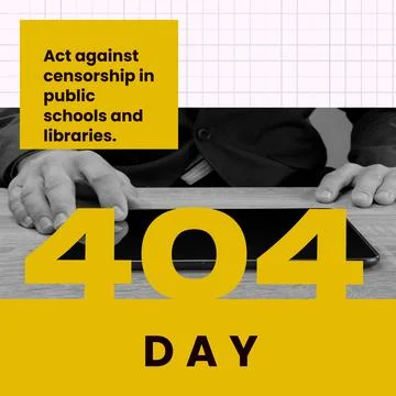 Composition of 404 day text over caucasian man using tablet on white and yellow Illustrazione stock