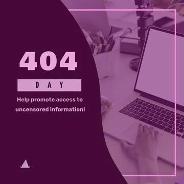 Composition of 404 day text over hands using laptop with copy space on screen Stock Illustration