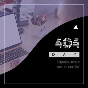 Composition of 404 day text over caucasian man using laptop with copy space on Stock Illustration
