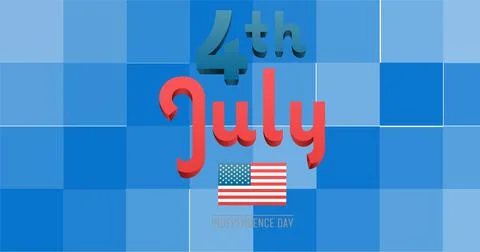 Composition of 4th of july text with american flag on pixelated background Stock Illustration
