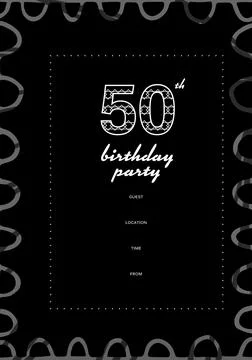Composition of 50th birthday party text with copy space and grey pattern on Stock Illustration