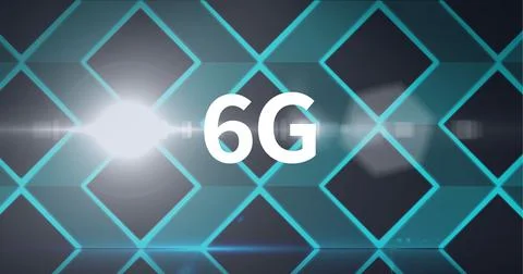 Composition of 6g text over network of glowing blue diamonds Ilustração Stock