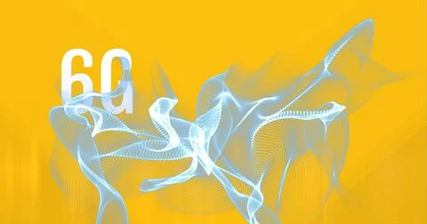 Composition of 6g text over white light trails on yellow background Illustrazione stock