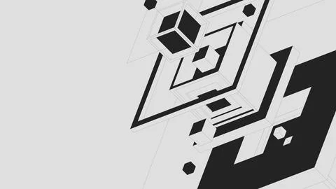 Composition of abstract geometric shapes, squares and cubes of various sizes, Stock Illustration