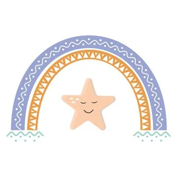 The composition is an abstract rainbow with a pattern and a sleeping star in  Stock Illustration