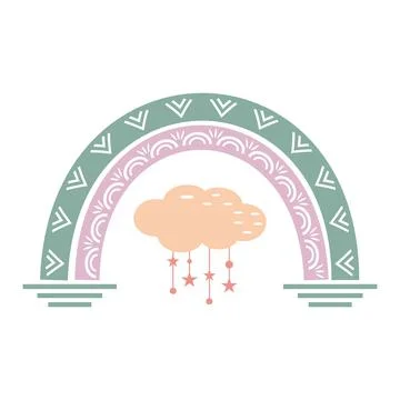 The composition is an abstract rainbow with a pattern and a cloud in boho sty Stock Illustration