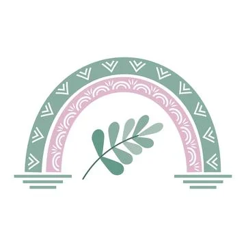 The composition is an abstract rainbow with a pattern and a flower in boho style Stock Illustration