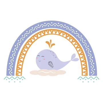 The composition is an abstract rainbow with a pattern and a small whale on a Stock Illustration