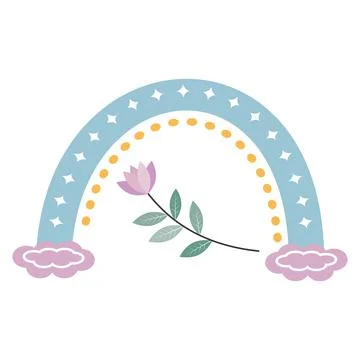 The composition is an abstract rainbow with a pattern and a flower in boho style Stock Illustration