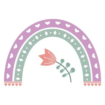 The composition is an abstract rainbow with a pattern and a flower in boho style Stock Illustration