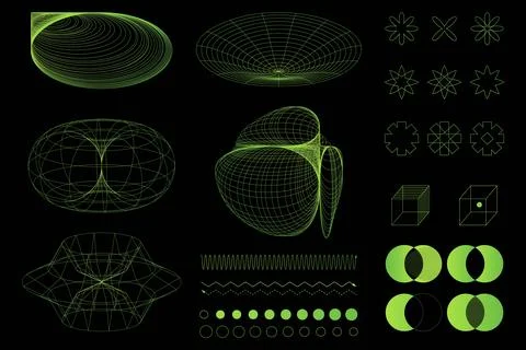 Composition of abstract structures, line art illustrations in shades of green Stock Illustration