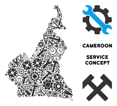 Composition African Cameroon Map of Service Tools Illustrazione stock