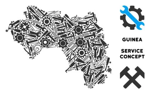 Composition African Guinea Map of Service Tools Illustrazione stock