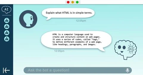 Composition of ai chat icons and speech bubbles with text on blue background Foto stock