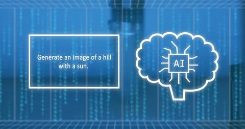 Composition of ai data processing and icon over binary coding on blue background Stock Photos