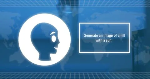Composition of ai data processing and icon over world map on blue background 库存照片