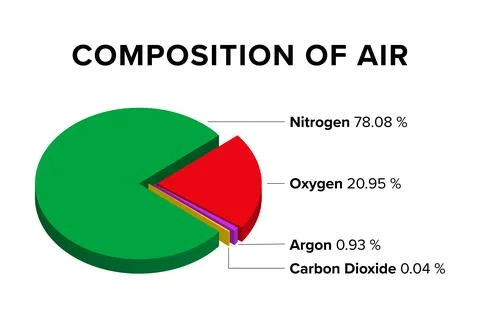 Composition of air, pie chart of the chemical compounds of dry air Illustrazione stock