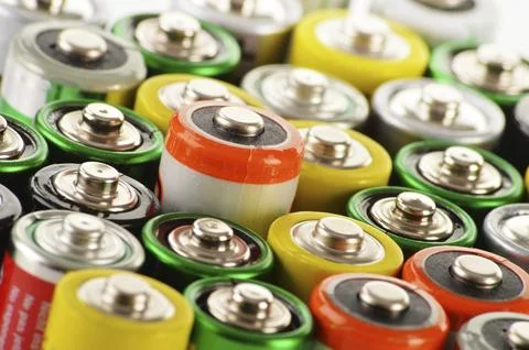 Composition with alkaline batteries Stock Photos