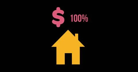 Composition of american dollar sing and percent with house icon on black Ilustração Stock