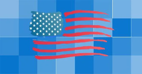Composition of american flag on pixelated background Stock Illustration