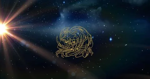Composition of aquarius star sign over starry night sky Ilustração Stock