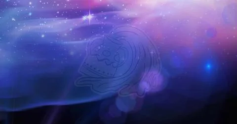 Composition of aquarius star sign over starry blue sky Stock Photos