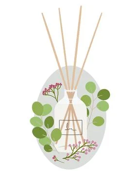 Composition with aroma diffusor with abstract shape, greenery, flower. Home.. Stock Illustration