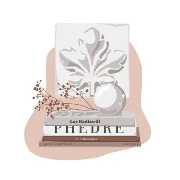 Composition of art objects, dry flower and books. Stock Illustration