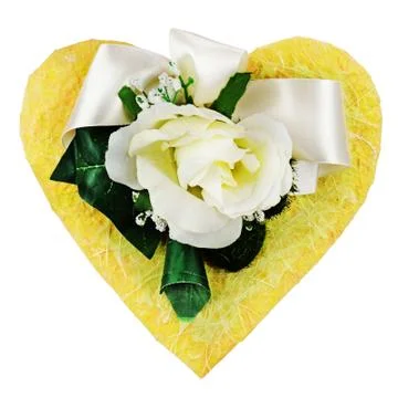 Composition of artificial flowers in heart shape isolated on white background. Stock Photos