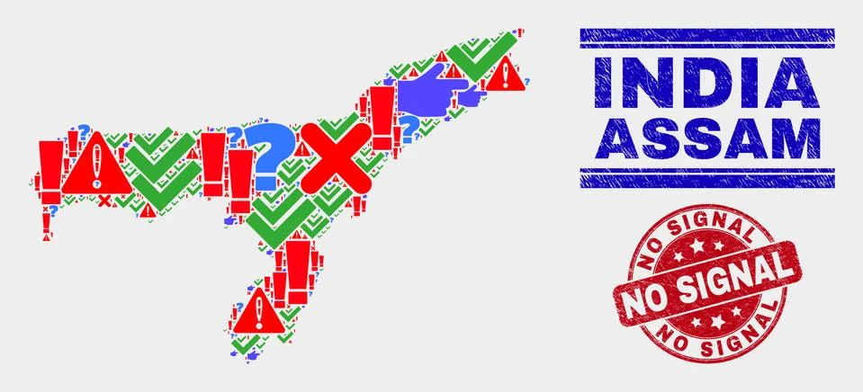 Composition of Assam State Map Sign Mosaic and Grunge No Signal Seal Stock Illustration