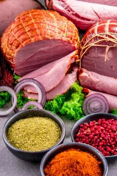 Composition with assorted meat products. Foto stock