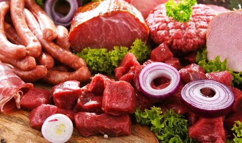Composition with assorted meat products Stock Photos
