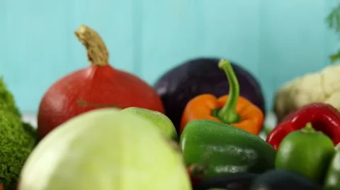 Composition with assorted raw organic vegetables Stock Footage 68830715