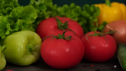 Composition with assorted raw organic vegetables Stock Footage 154242085