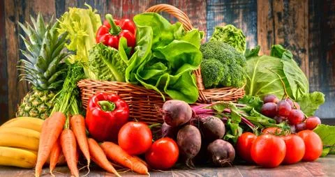 Composition with assorted raw organic vegetables. Detox diet Stock Photos