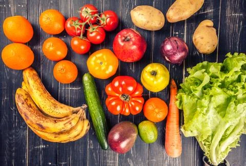 Composition with assorted raw organic vegetables Stock Photos