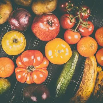 Composition with assorted raw organic vegetables Stock Photos