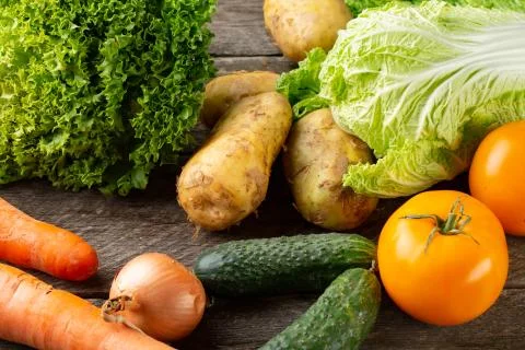 Composition with assorted raw organic vegetables Stock Photos