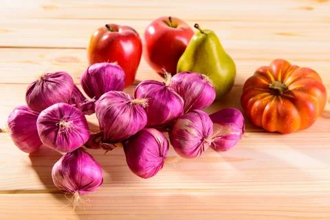 Composition with assorted raw organic vegetables Detox diet apple pumpkin oni Stock Photos