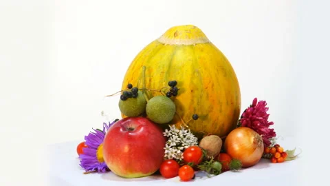 Composition of Autumn Attributes together with Melon Stock-Footage 103853221