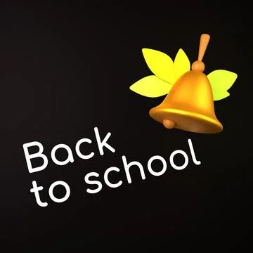 Composition back to school with bell 3d illustration Illustrazione stock
