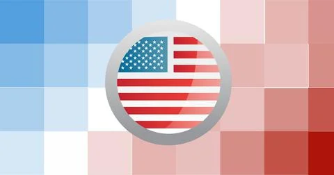 Composition of badge with american flag on pixelated background Stock Illustration