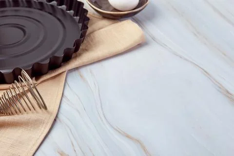 Composition with baking utensils and cooking ingredients for tarts, cookies,  스톡 사진