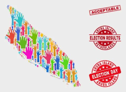 Composition of Ballot Aruba Island Map and Scratched Acceptable Stamp Illustrazione stock